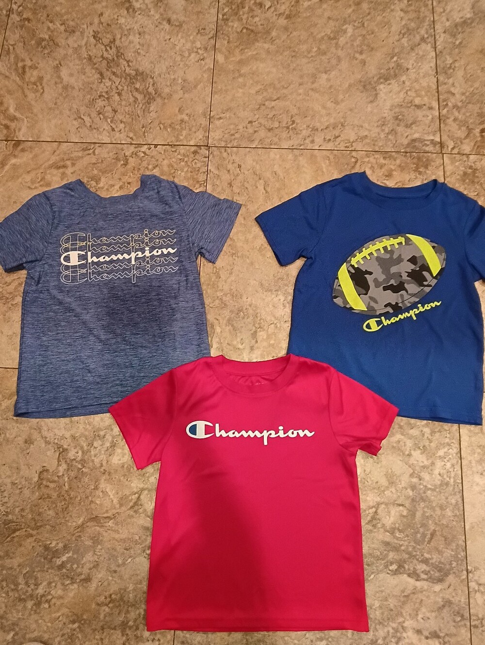 Bundle Of 3 Champion Kids Short Sleeve Tees Set - Red, Royal Blue, Heather Blue
